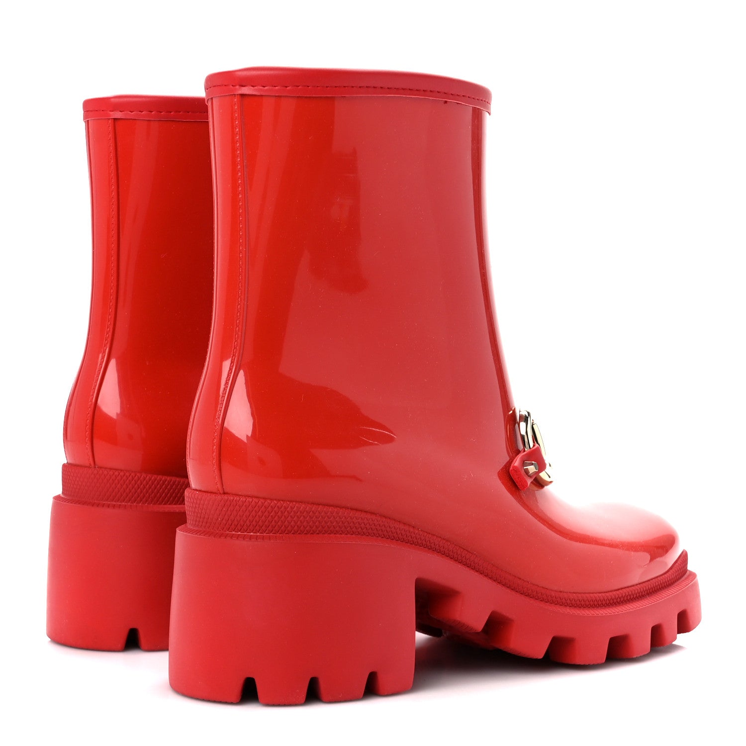Gucci Rubber Womens Horsebit Ankle Boots 37 Maple Red 4 of 8