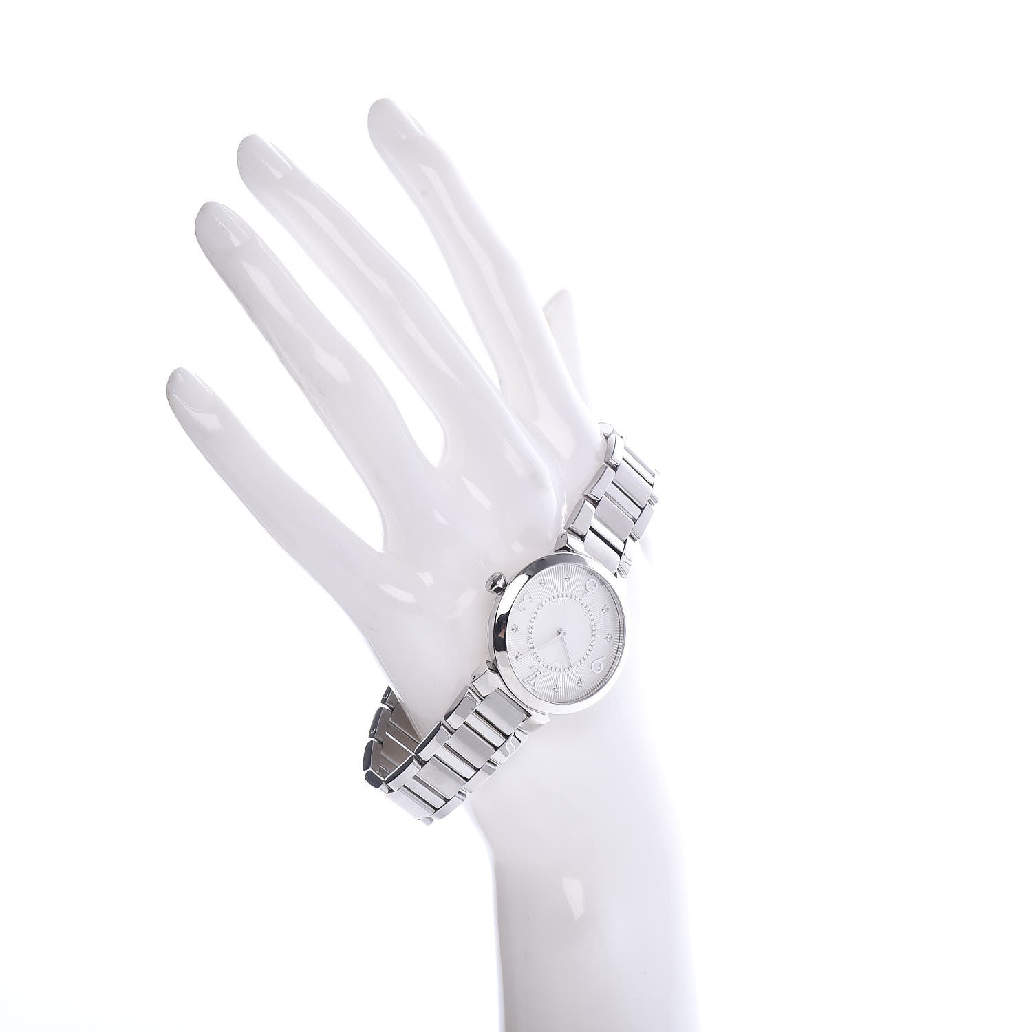 Louis Vuitton Stainless Steel Diamond 33mm Tambour Slim Quartz Watch 2 of 7