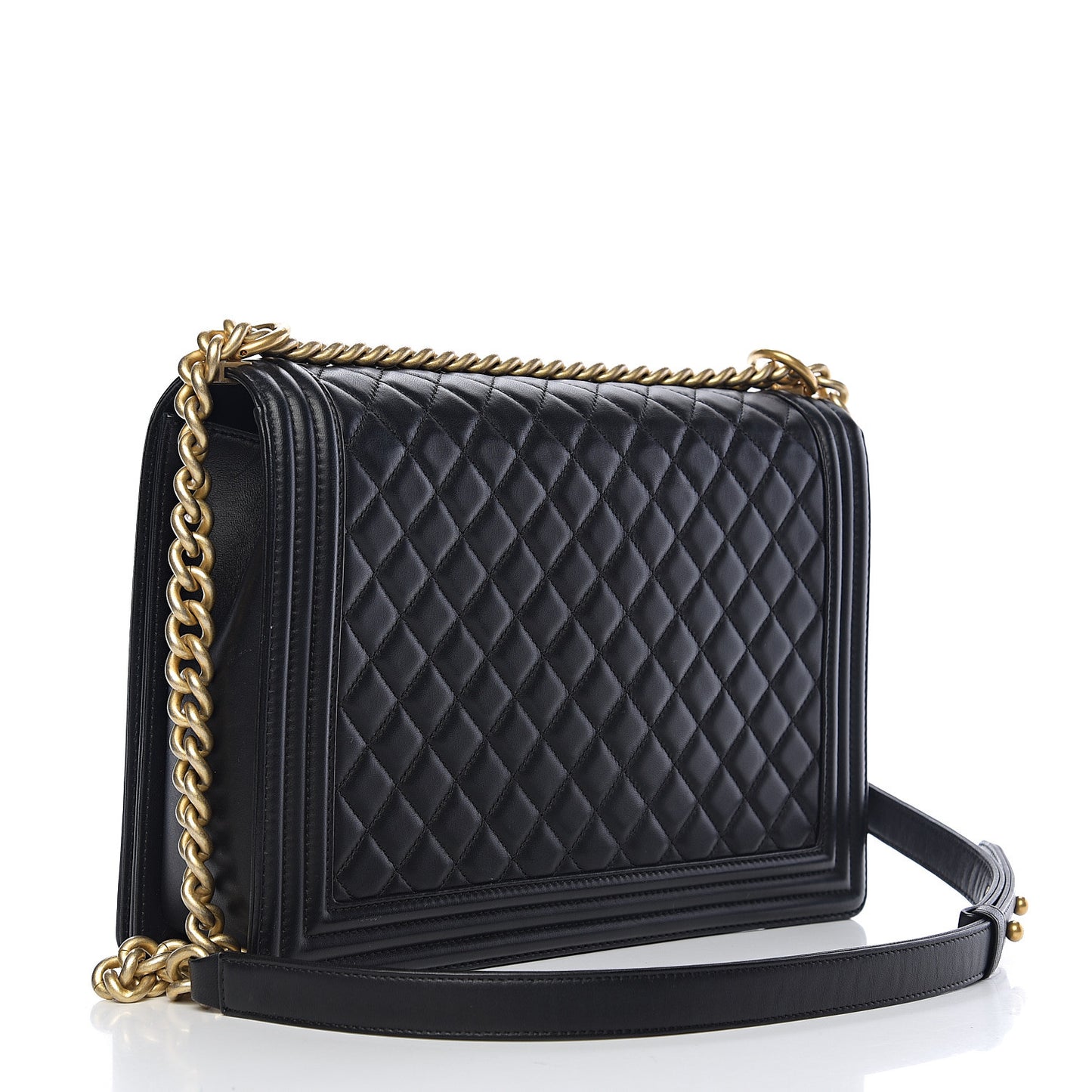 Lambskin Quilted Large Boy Flap Black