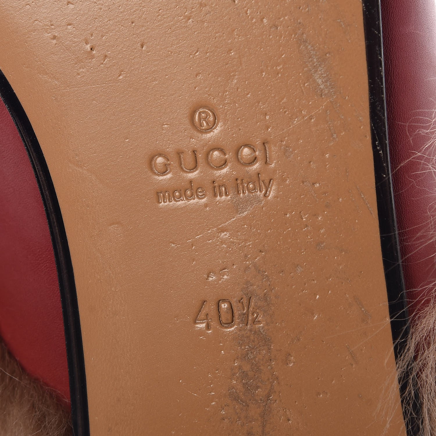 Gucci Betis Glamour Calfskin Fur Princetown Slippers 40.5 Hibiscus Red Naturale 7 of 12