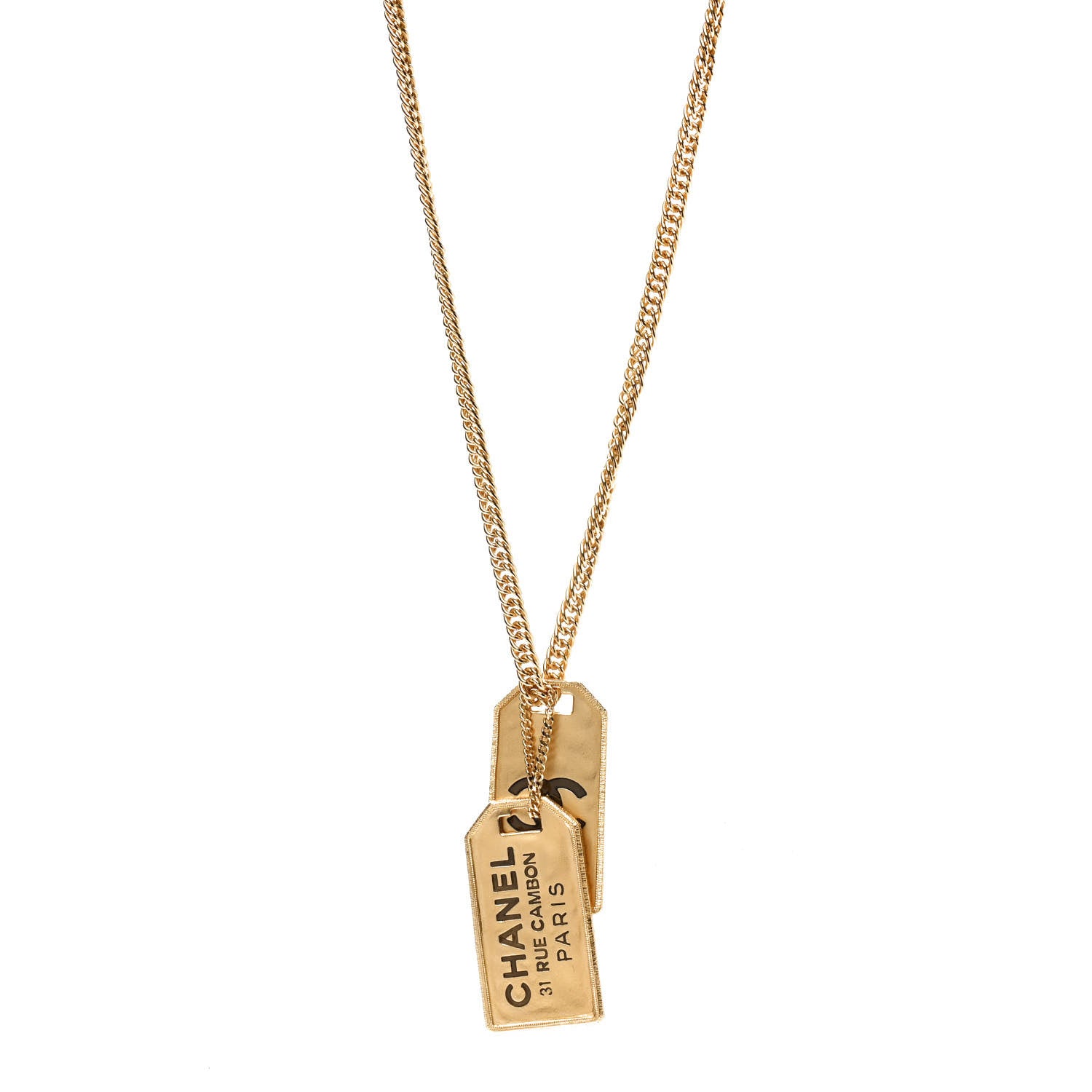 Chanel ID Dog Tag Charm Necklace Gold 1 of 5