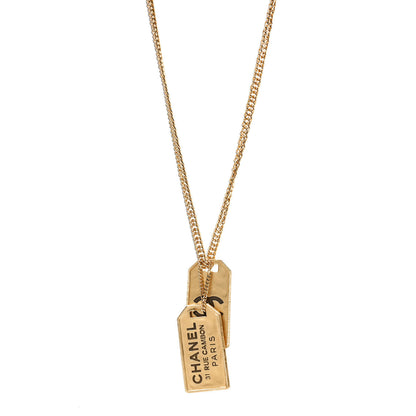 Chanel ID Dog Tag Charm Necklace Gold 1 of 5