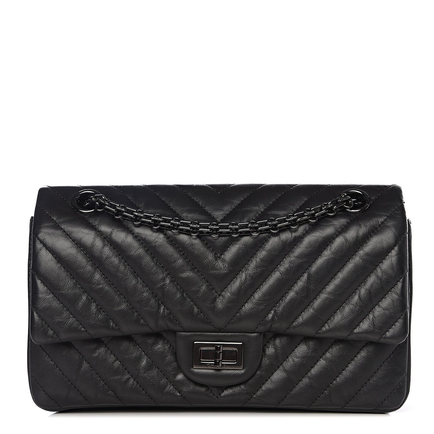 Aged Calfskin Chevron Quilted 2.55 Reissue 225 Flap So Black