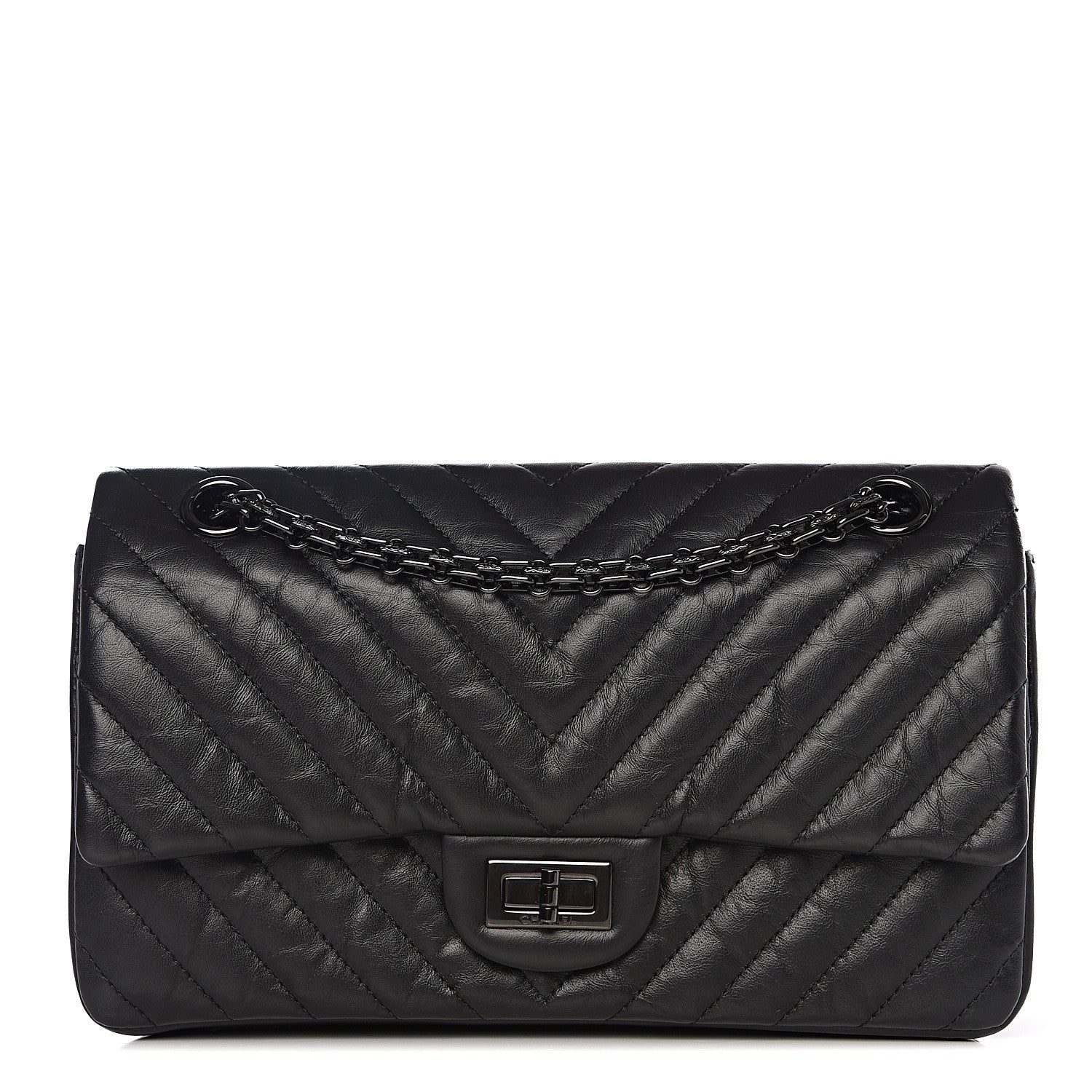 Chanel Aged Calfskin Chevron Quilted 2.55 Reissue 225 Flap So Black 1 of 10