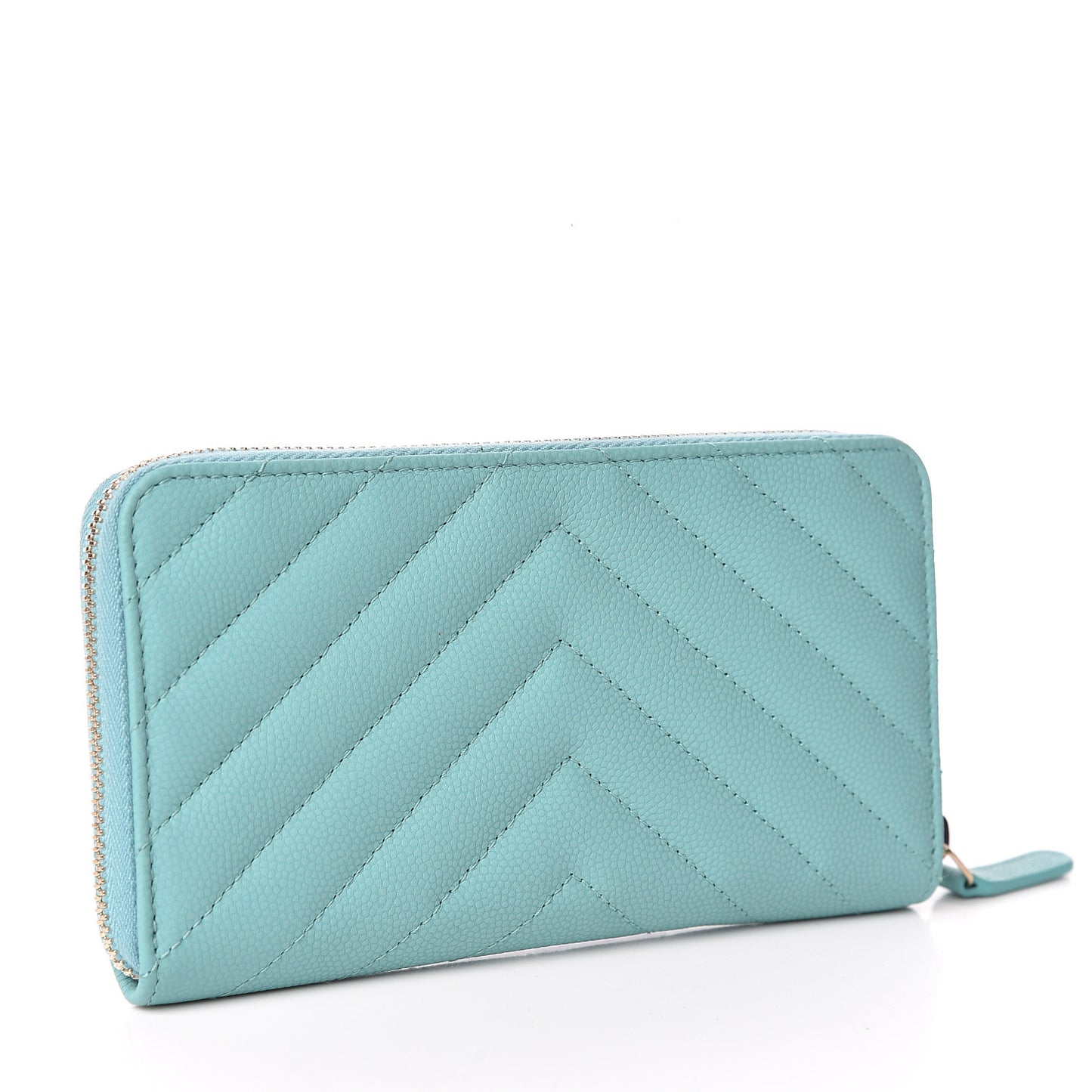 Caviar Chevron Quilted Small Zip Around Wallet Green