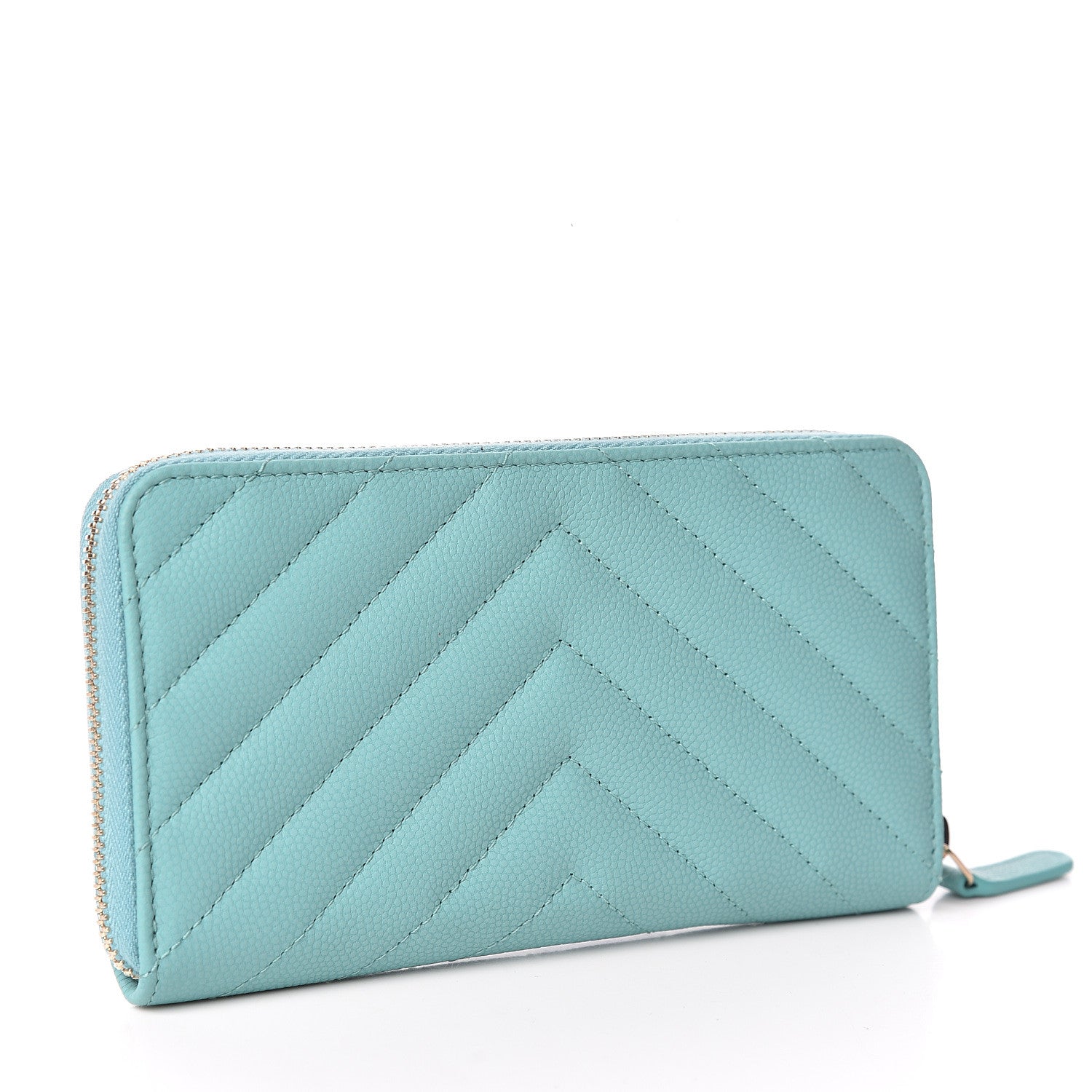 Chanel Caviar Chevron Quilted Small Zip Around Wallet Green 3 of 9