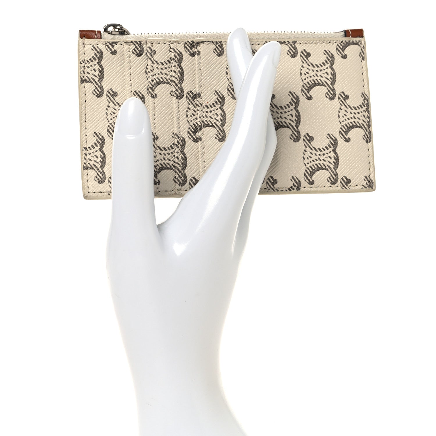 Celine Triomphe Canvas Zipped Card Holder Tan Ecru 2 of 7
