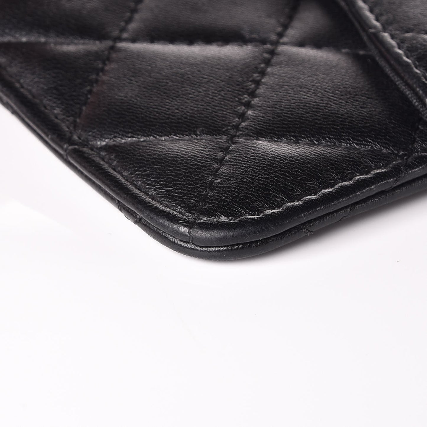 Lambskin Quilted Classic Flat Wallet Pouch Black
