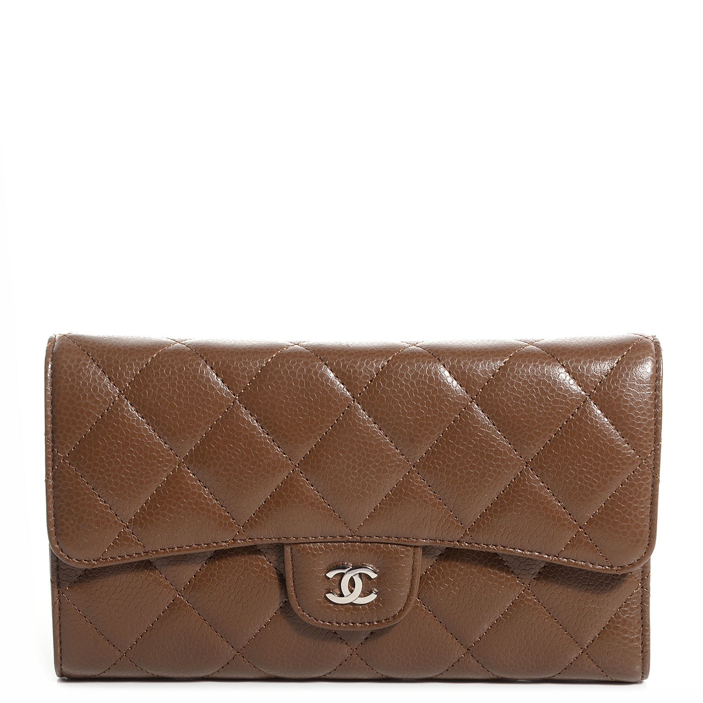 Caviar Quilted Large Flap Wallet Brown