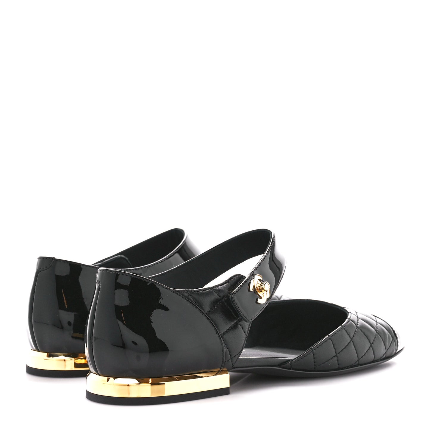 Lambskin Patent Quilted Cap Toe Ballerina Flats 38 Black