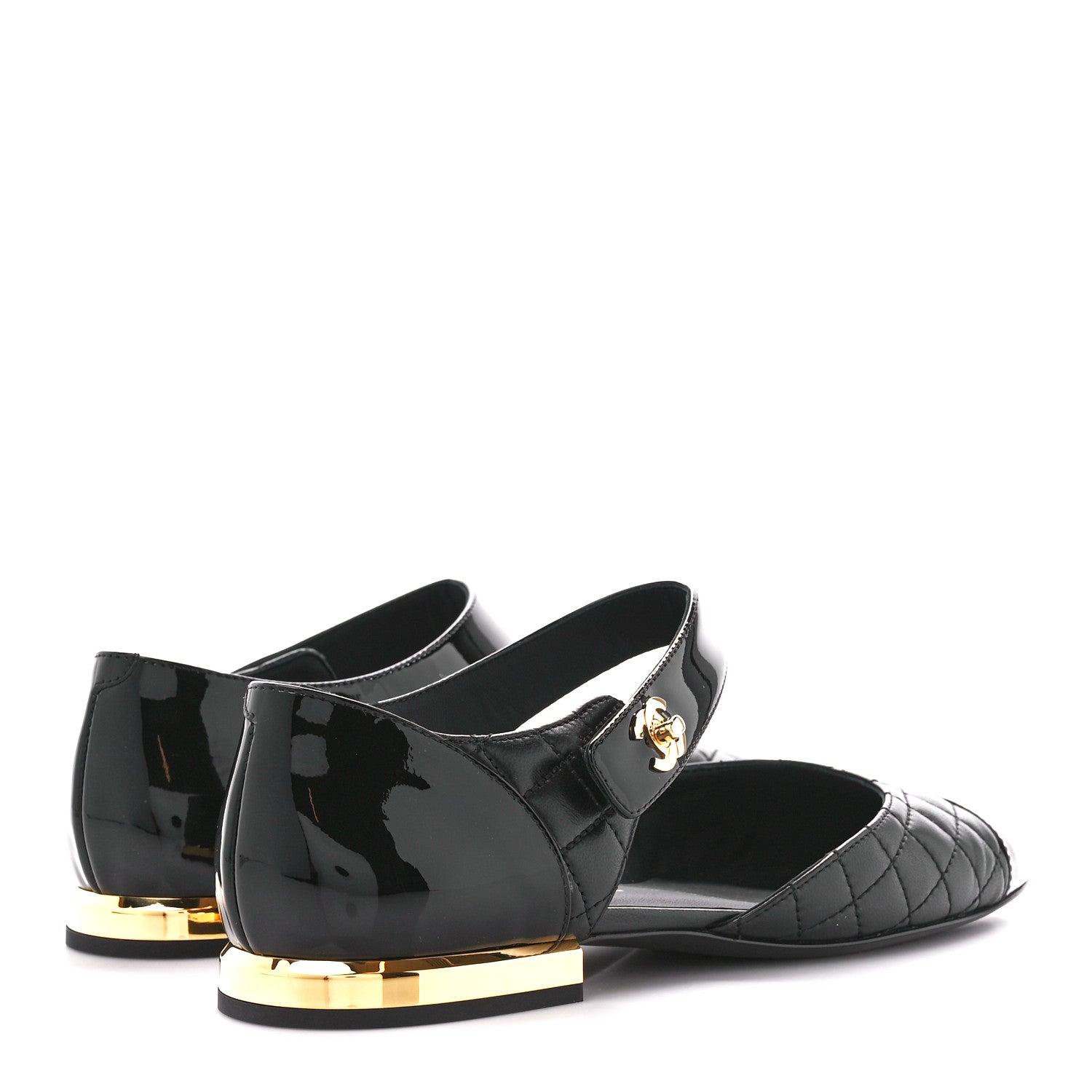 Chanel Lambskin Patent Quilted Cap Toe Ballerina Flats 38 Black 4 of 8
