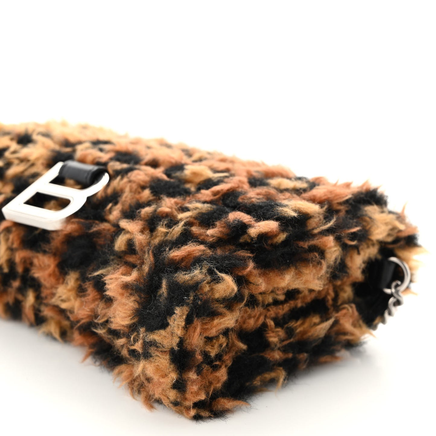 Fleece Leopard Print Hourglass Chain Bag Brown