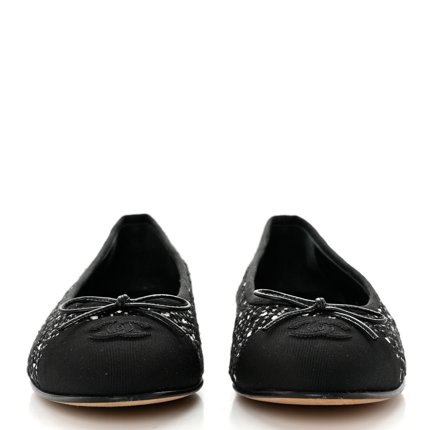 Tweed Crystal Grosgrain Cap Toe Ballerina Flats 39 Black White