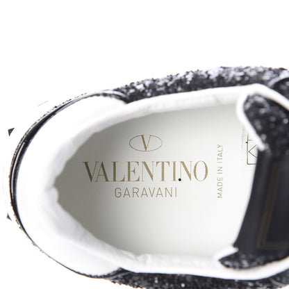 Valentino Garavani Calfskin Glitter Flycrew Sneakers 36 Black 7 of 11
