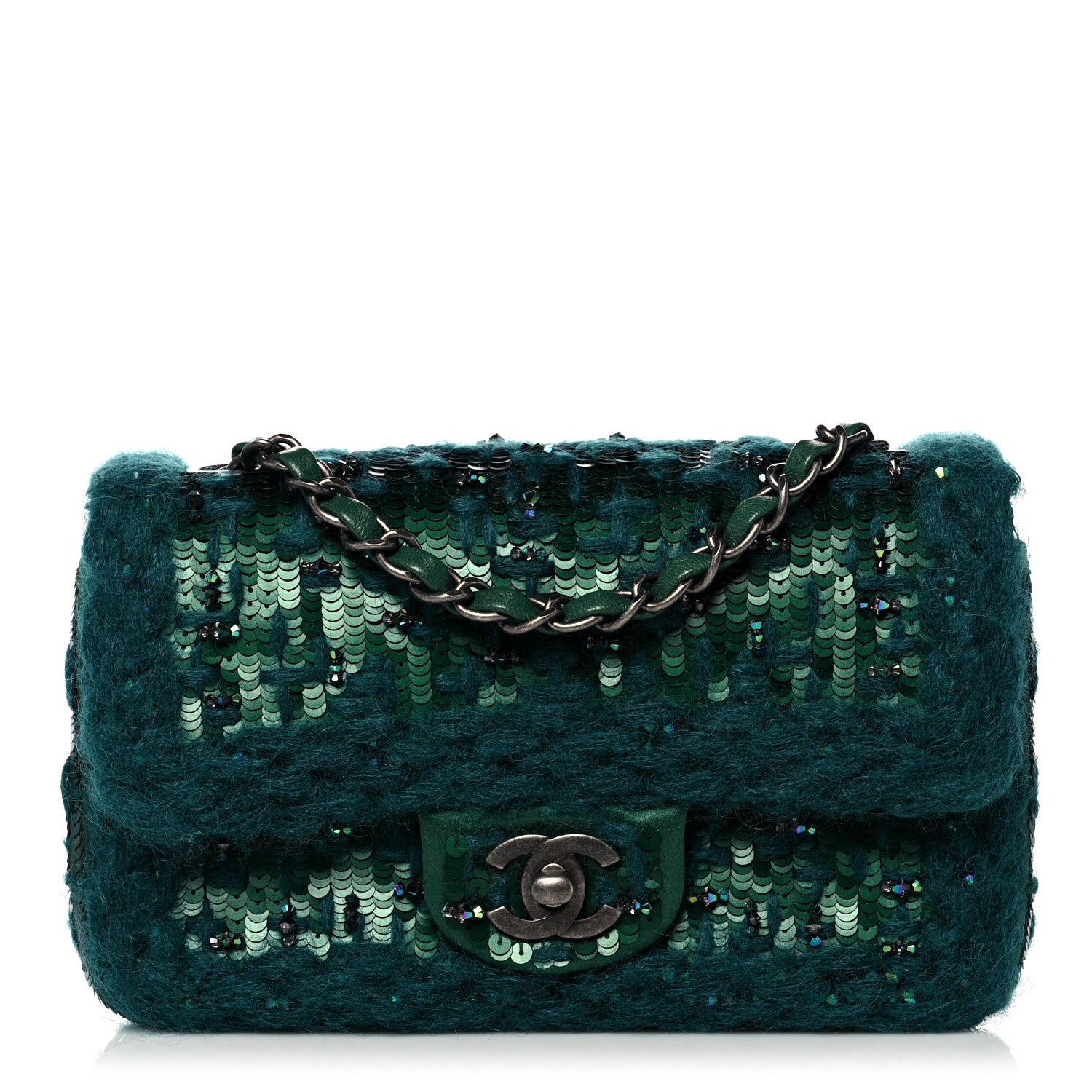 Chanel Tweed Braid Sequin Mini Flap Green 1 of 9