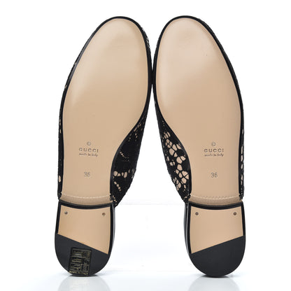 Gucci Lace Malaga Kid Womens Princetown Slippers 36 Black Skin Rose 5 of 9