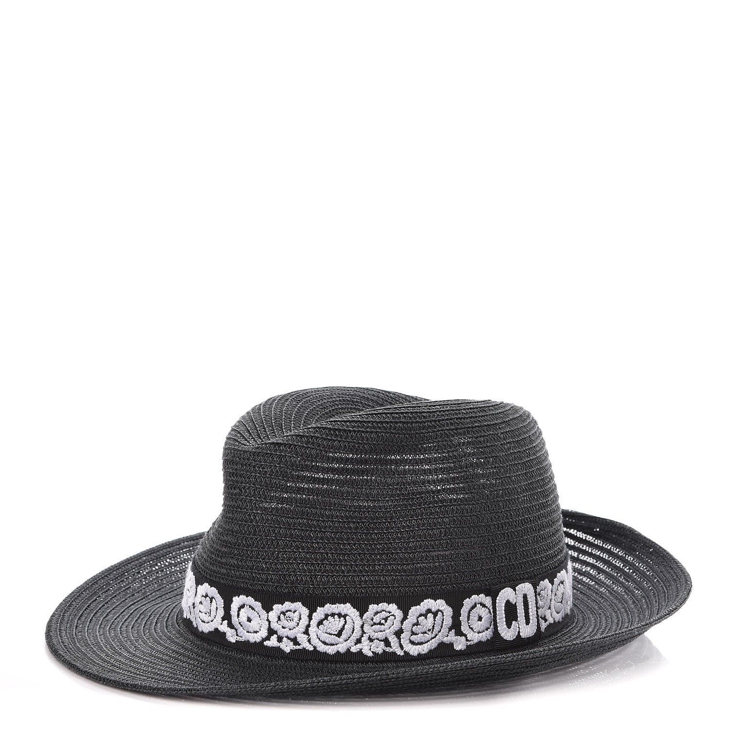 Christian Dior Straw Mexican Daytime Roses Hat 57 Black 1 of 6