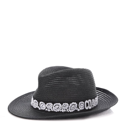 Christian Dior Straw Mexican Daytime Roses Hat 57 Black 1 of 6