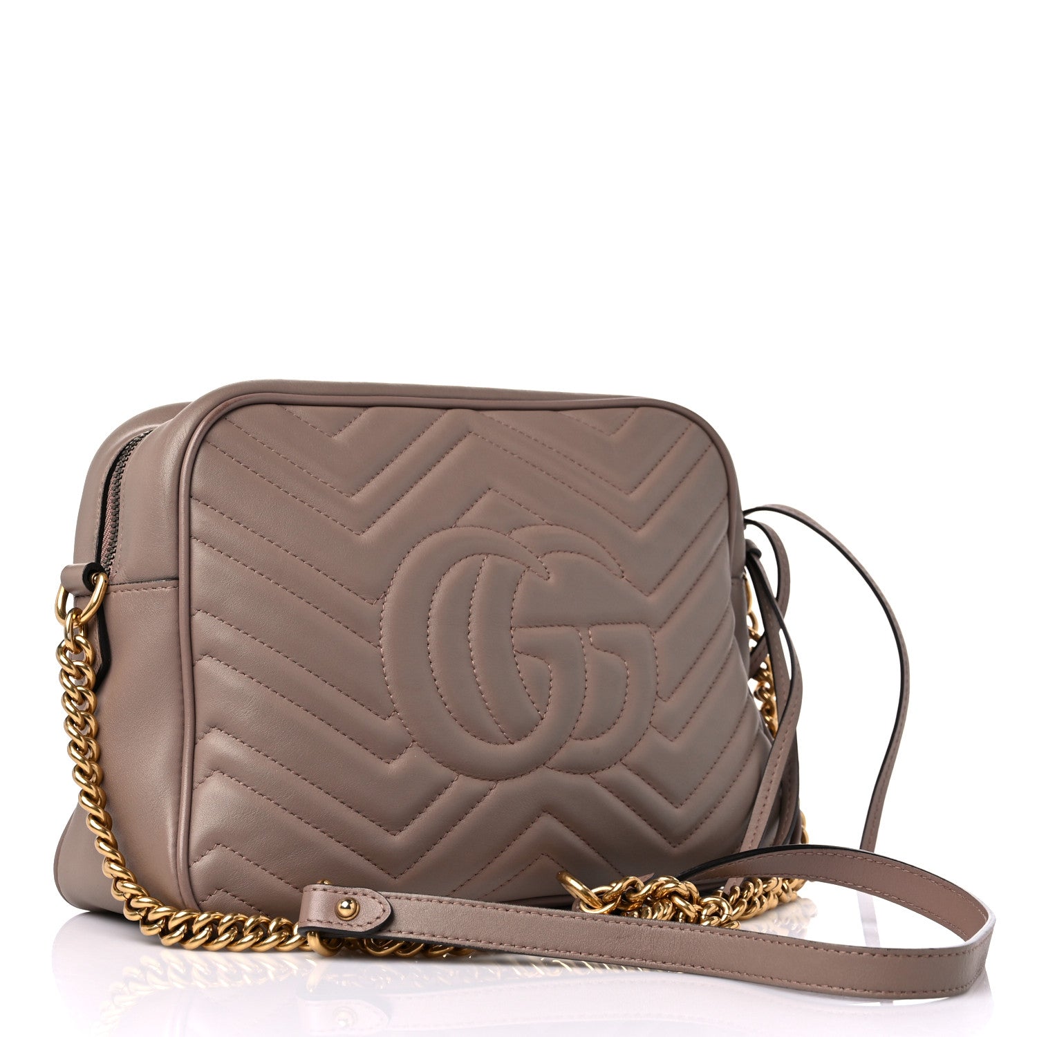 Gucci Calfskin Matelasse Medium GG Marmont Chain Shoulder Bag Porcelain Rose 2 of 17