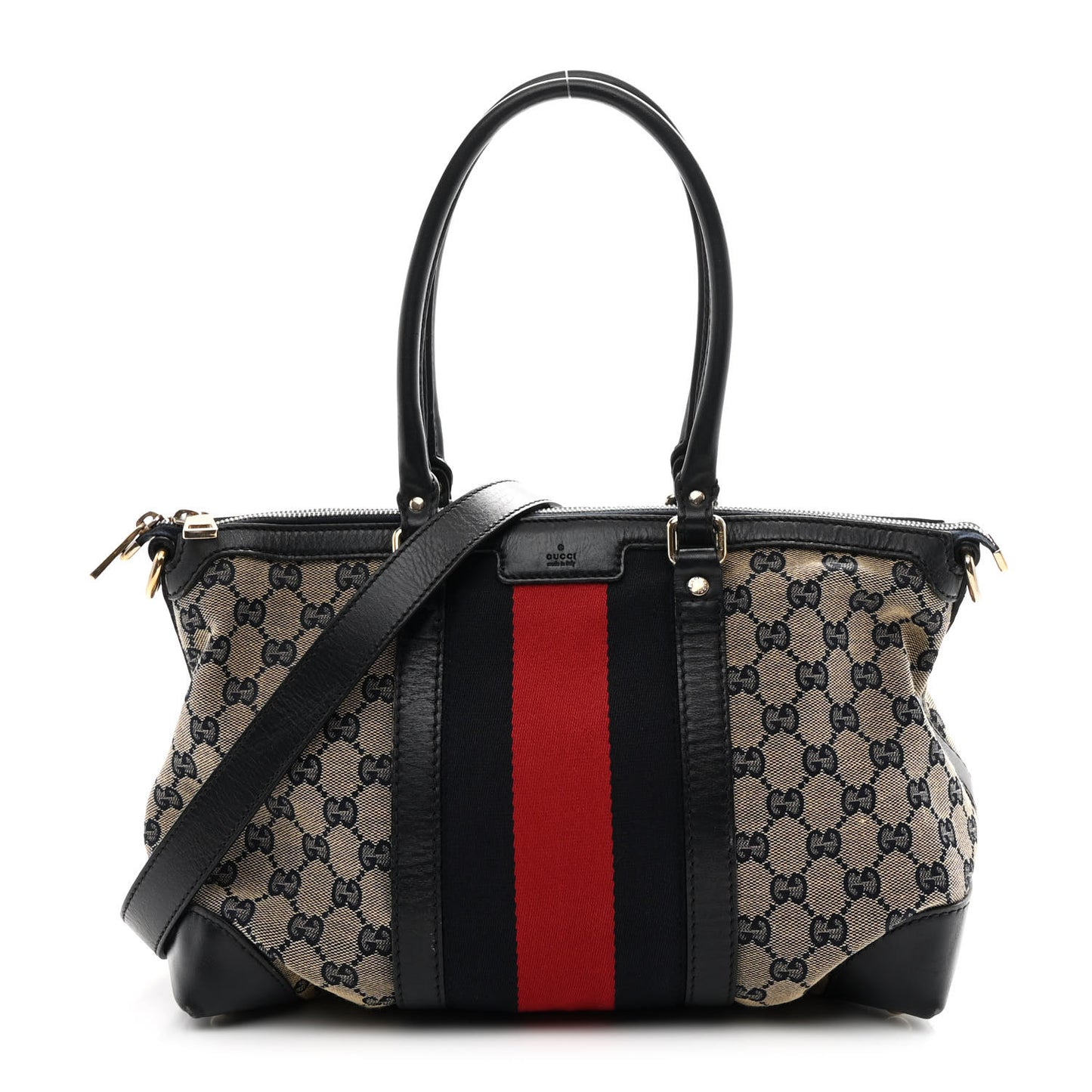 Monogram Vintage Web Medium Top Handle Bag Beige Blue