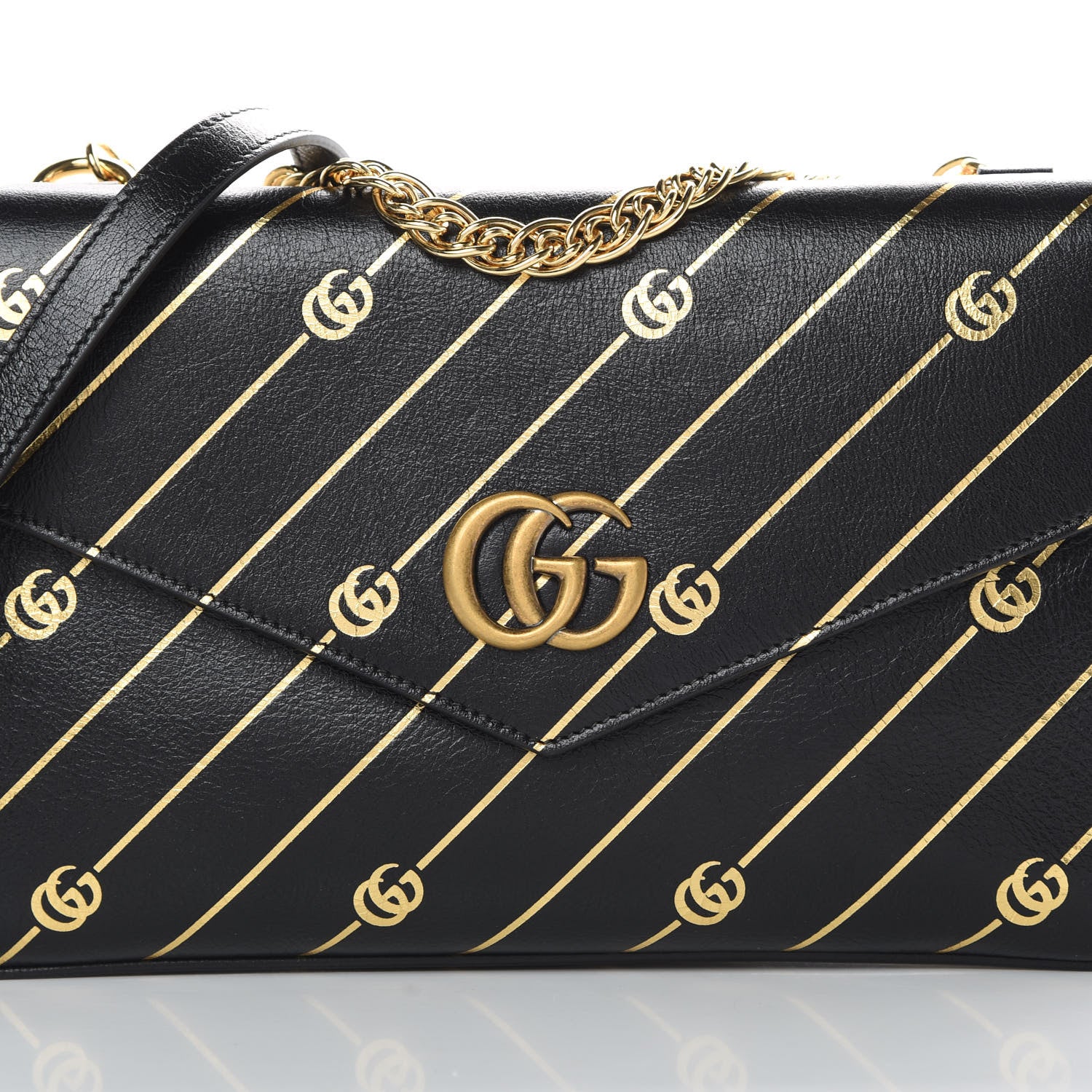 Gucci Calfskin Diagonal GG Medium Thiara Double Envelope Shoulder Bag Black White 9 of 12