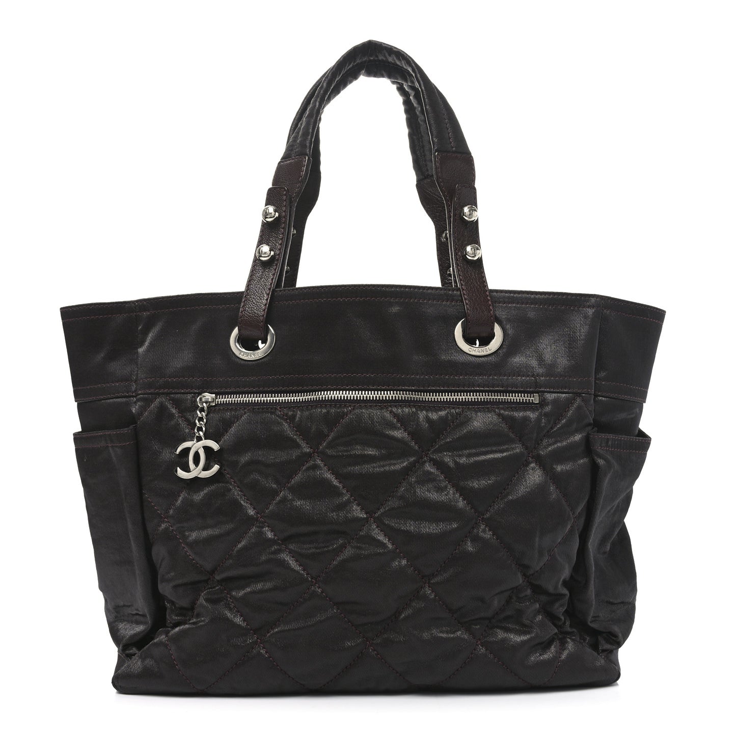 Metallic Coated Canvas Quilted Large Paris Biarritz Tote Dark Brown