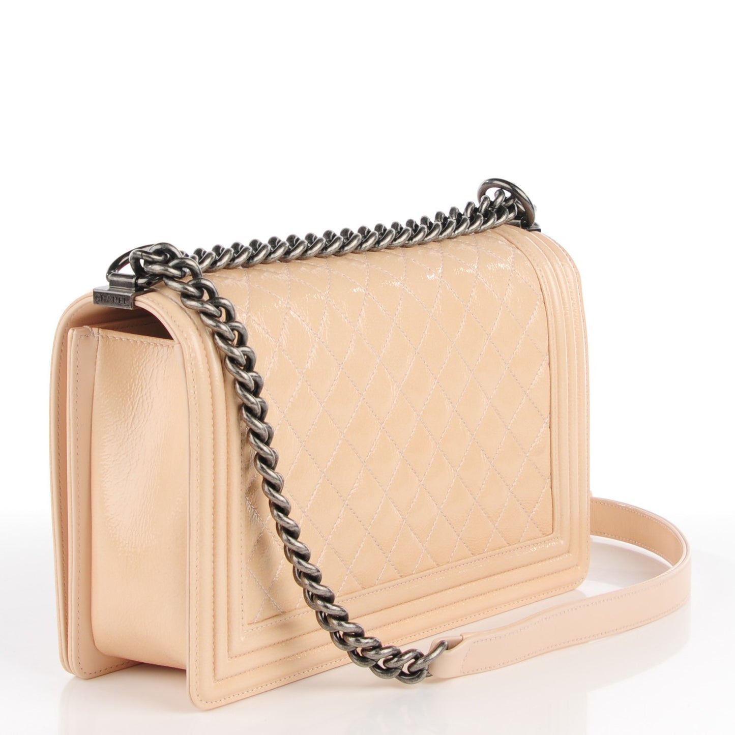 Patent Goatskin Quilted New Medium Boy Flap Beige Clair