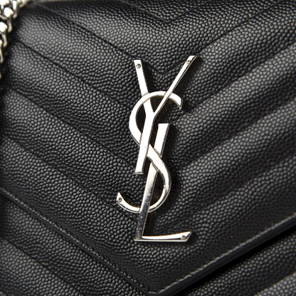 Saint Laurent Grain De Poudre Matelasse Chevron Monogram Chain Wallet Black 8 of 9