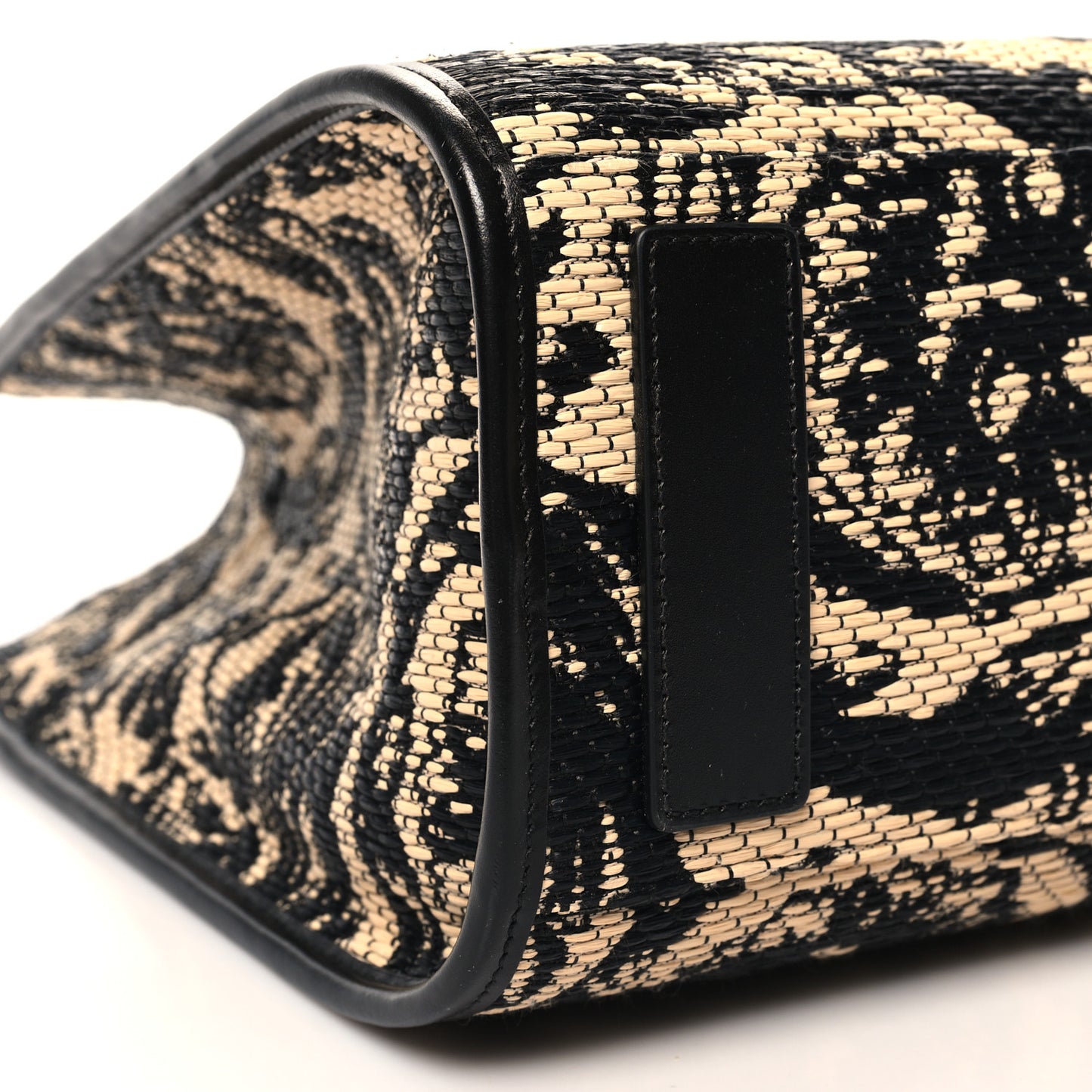 Raffia Calfskin Jacquard Barocco Medium Athena Tote Black