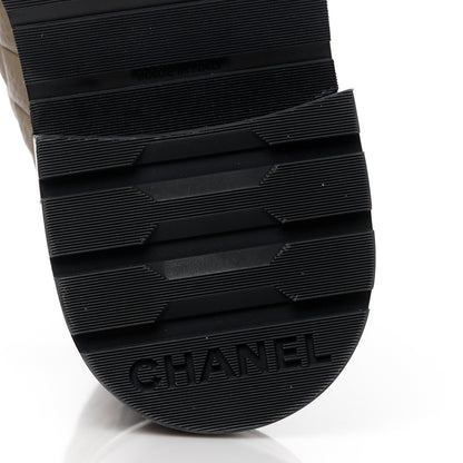 Chanel Calfskin Shiny Calfskin Quilted Lace Up Combat Boots 38 Dark Beige Black 6 of 9