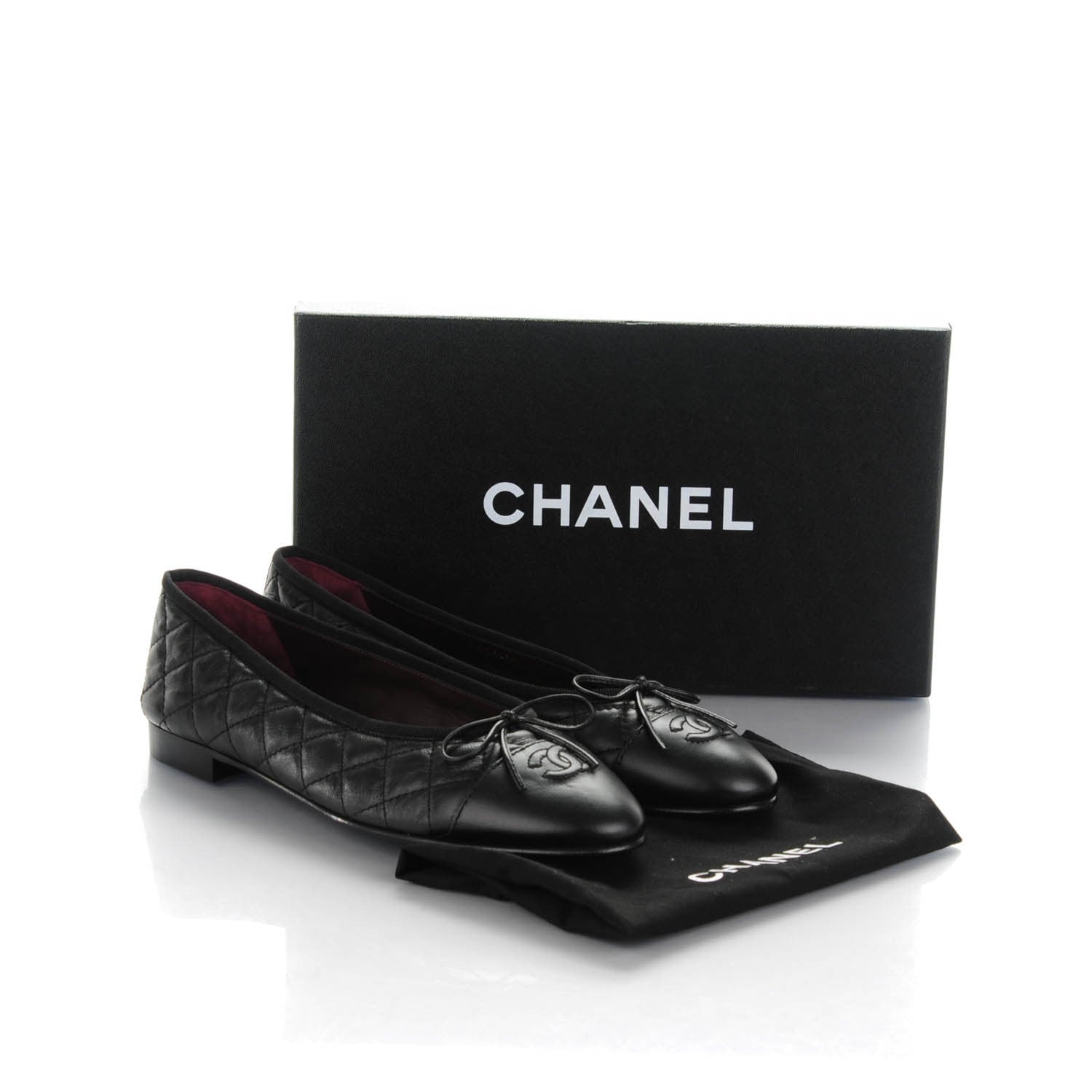 Chanel Aged Calfskin Quilted CC Cap Toe Ballerina Flats 40 Black 8 of 8