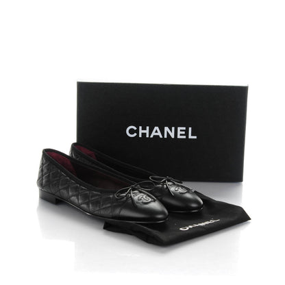 Chanel Aged Calfskin Quilted CC Cap Toe Ballerina Flats 40 Black 8 of 8