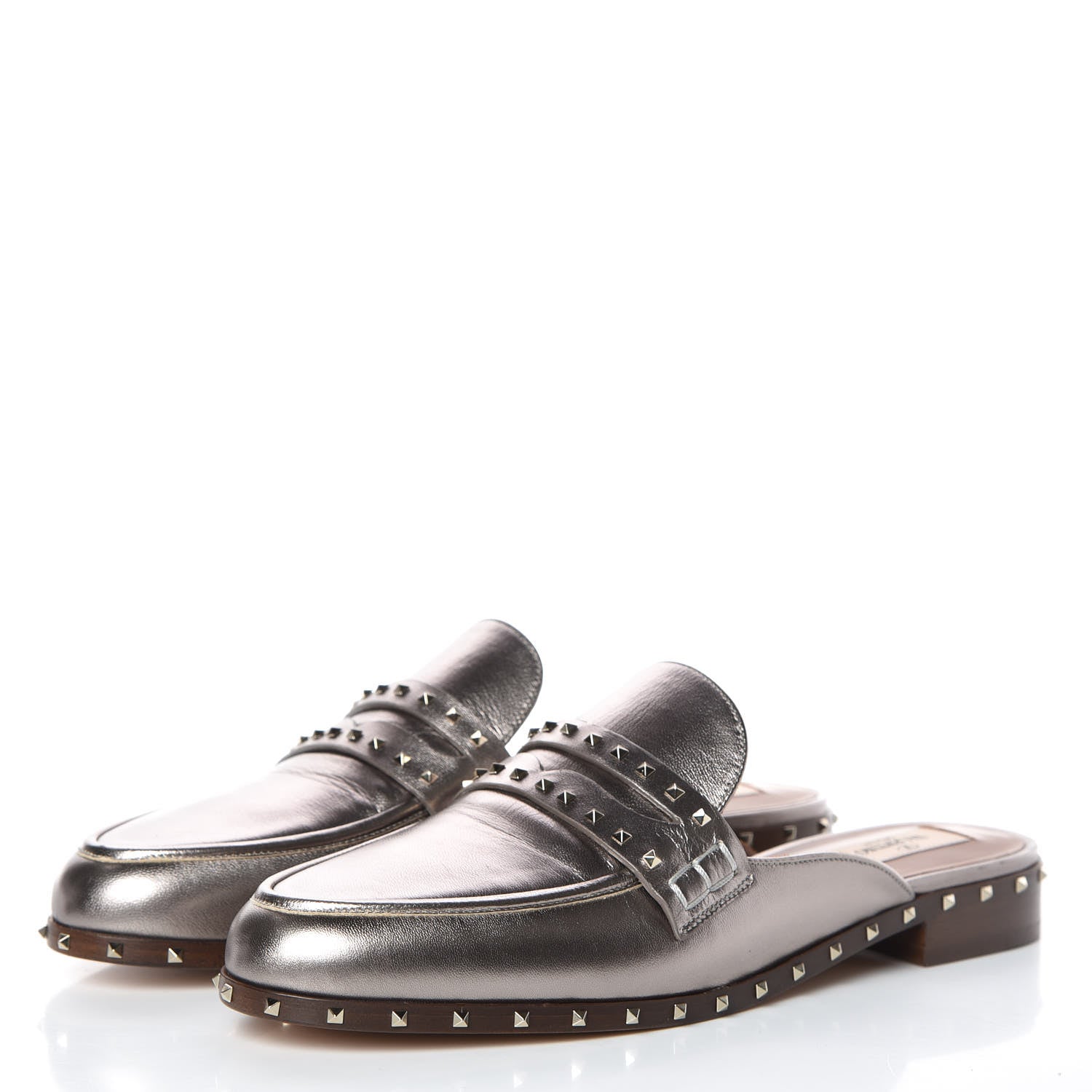 Valentino Garavani Metallic Lambskin Soul Rockstud Flat Mules 40 Silver 3 of 9