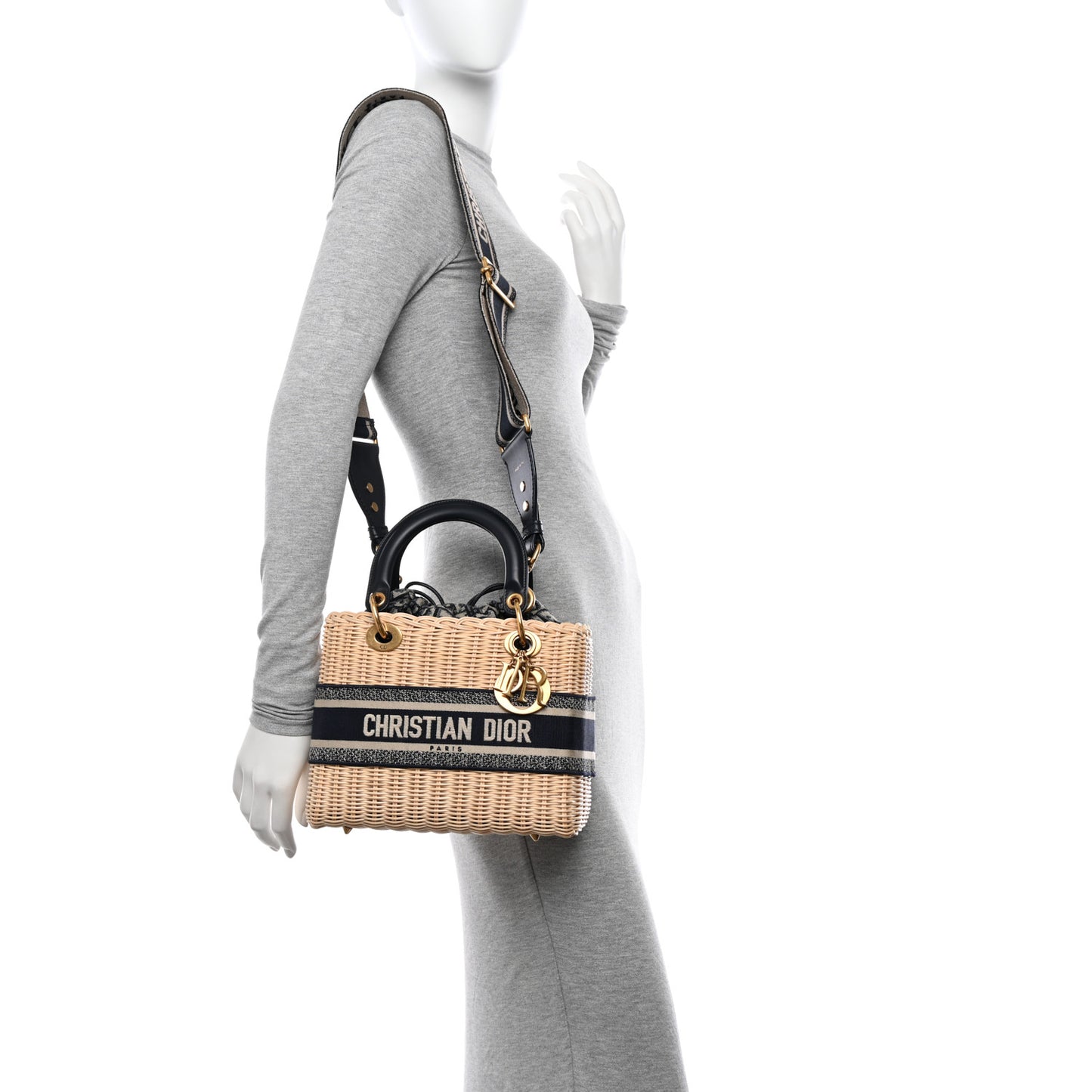 Wicker Oblique Medium Lady Dior Bag Blue