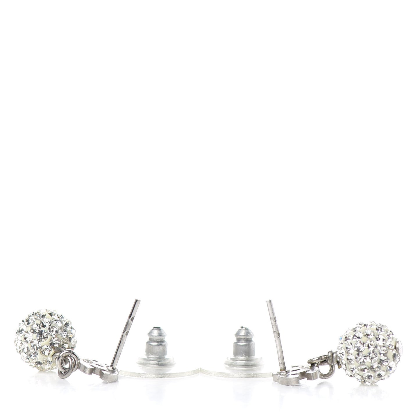 Crystal CC Drop Earrings White Silver