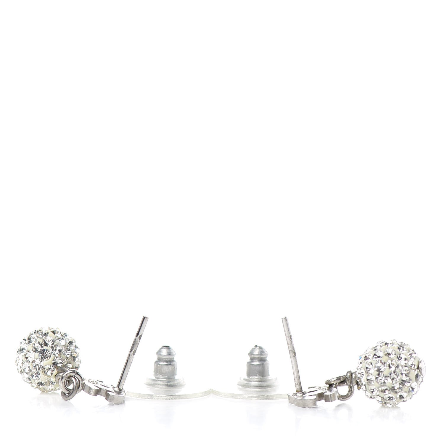 Chanel Crystal CC Drop Earrings White Silver 3 of 4