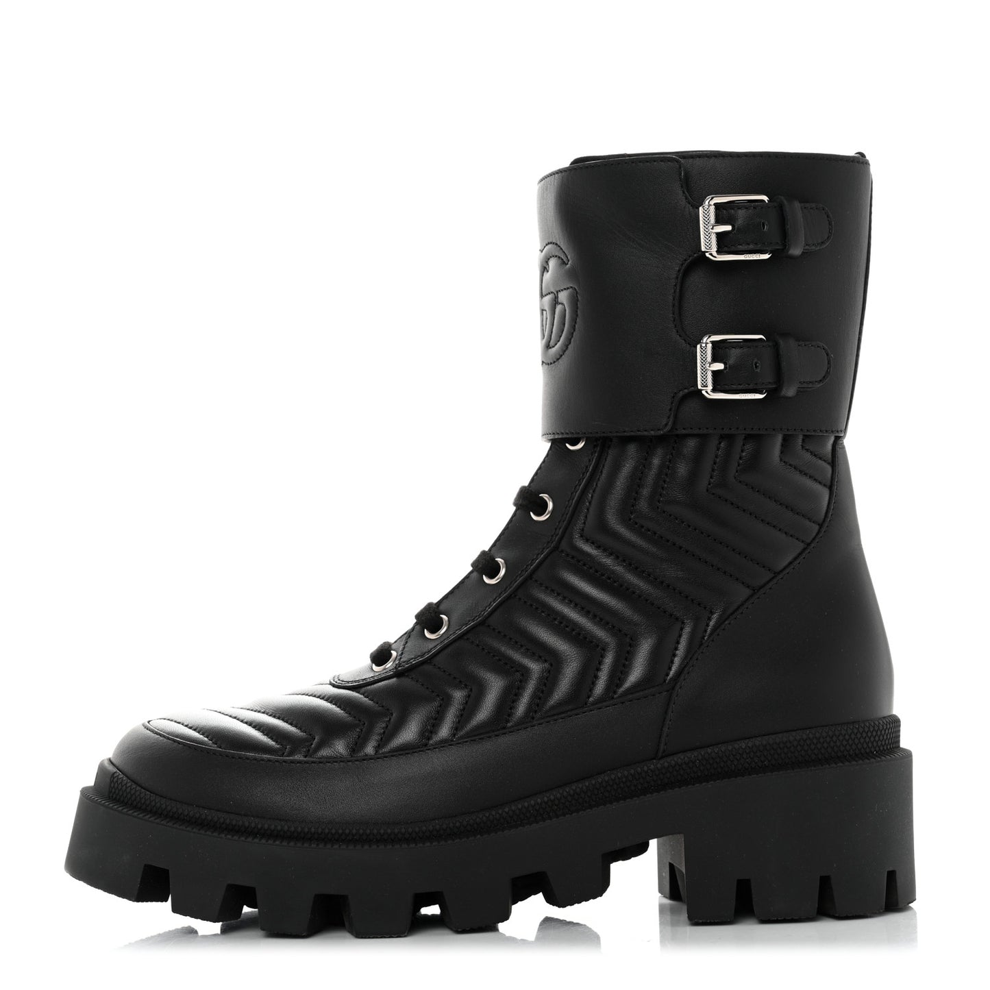 Nappa Frances GG Matelasse Platform Combat Boots 39.5 Black