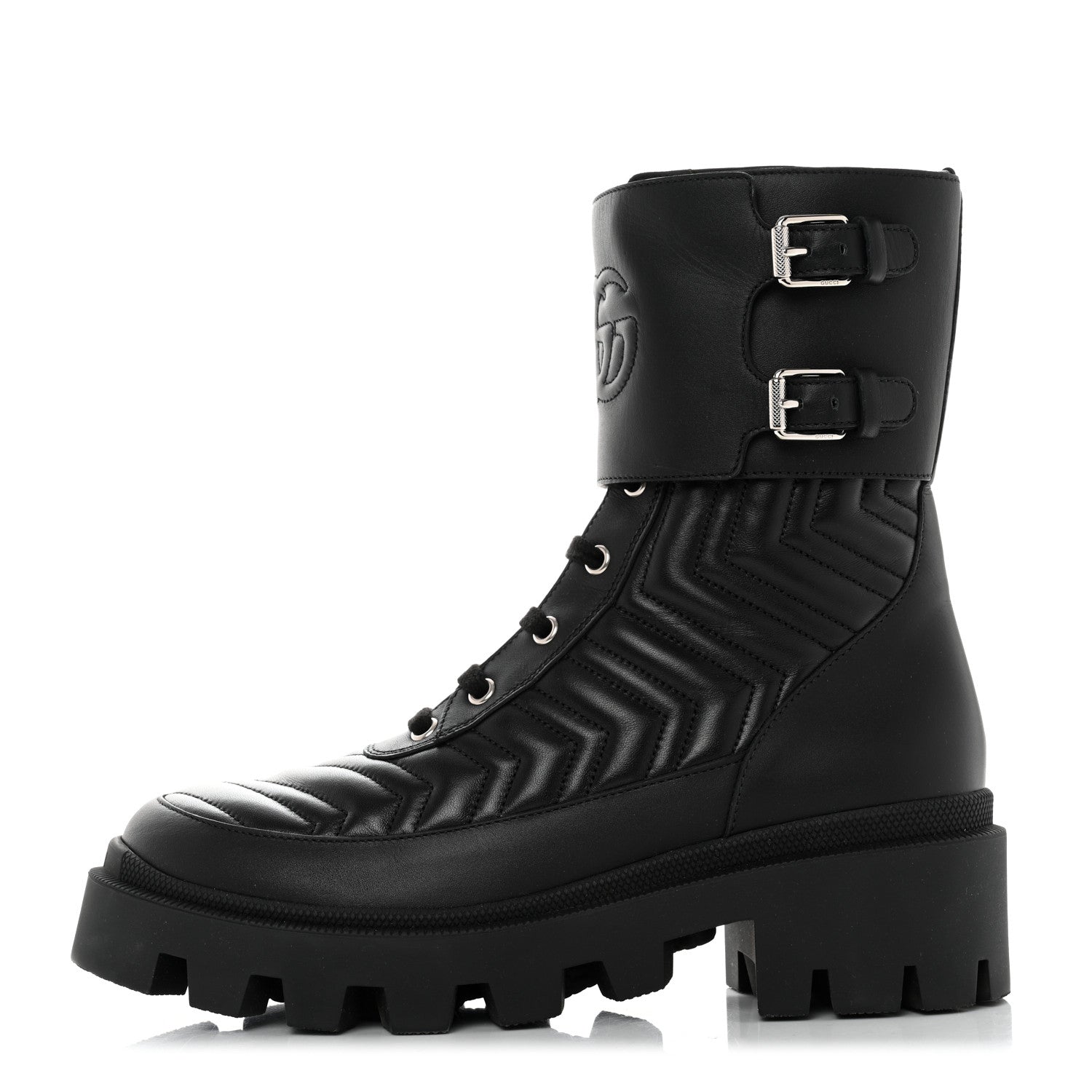 Gucci Nappa Frances GG Matelasse Platform Combat Boots 39.5 Black 1 of 9