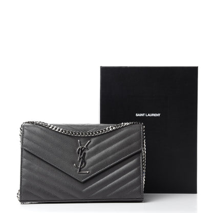 Saint Laurent Grain De Poudre Matelasse Chevron Monogram Chain Wallet Earth 11 of 11