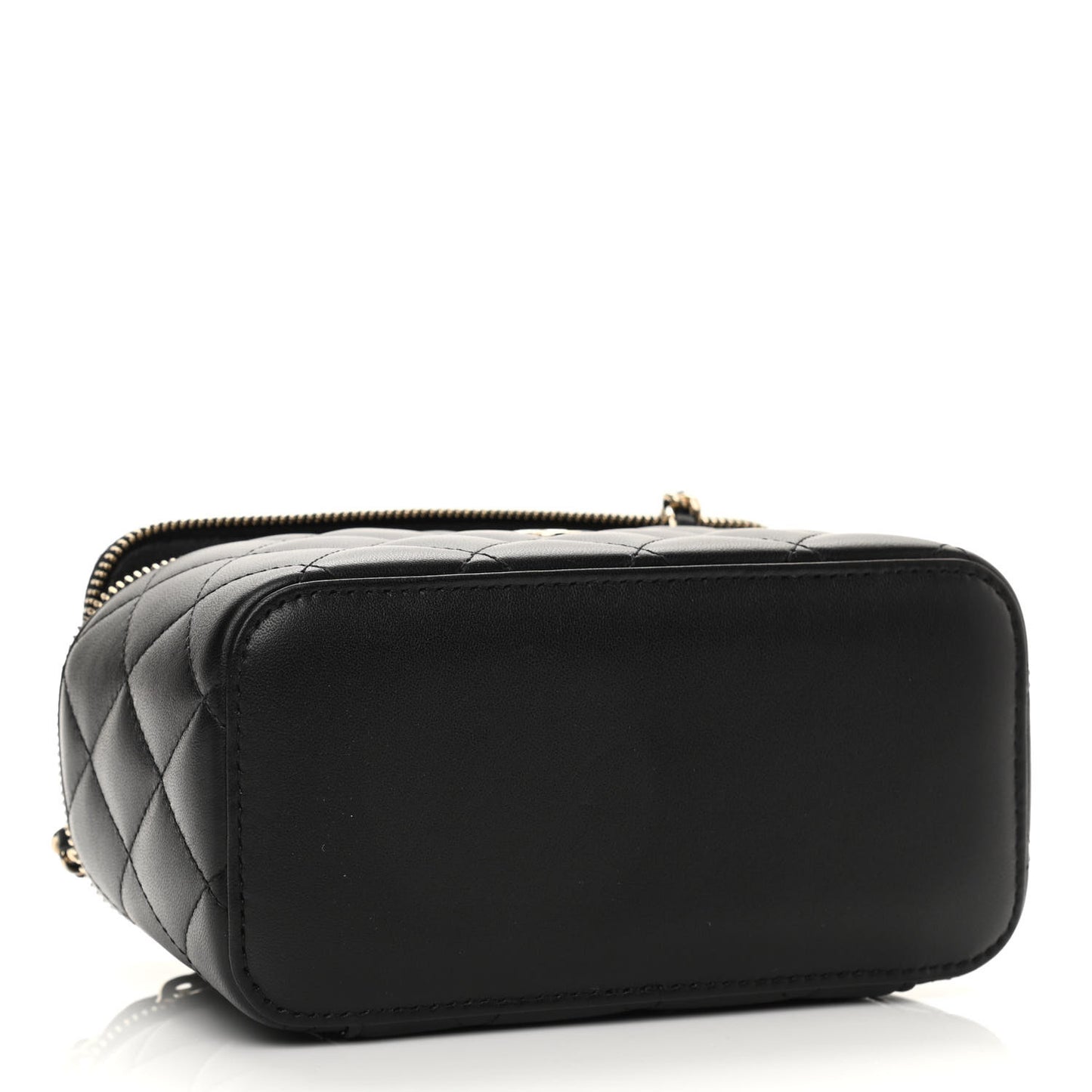 Lambskin Quilted Small Top Handle Vanity Case With Chain Black