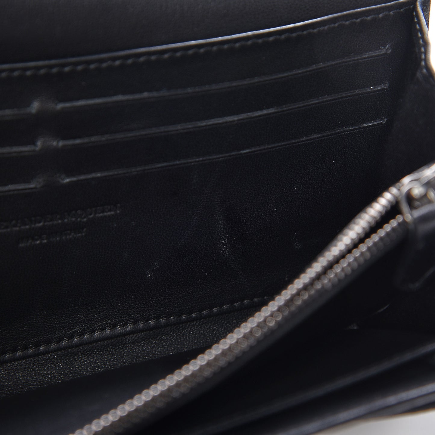 Metallic Calfskin Skull Wallet on Chain Black Pearl