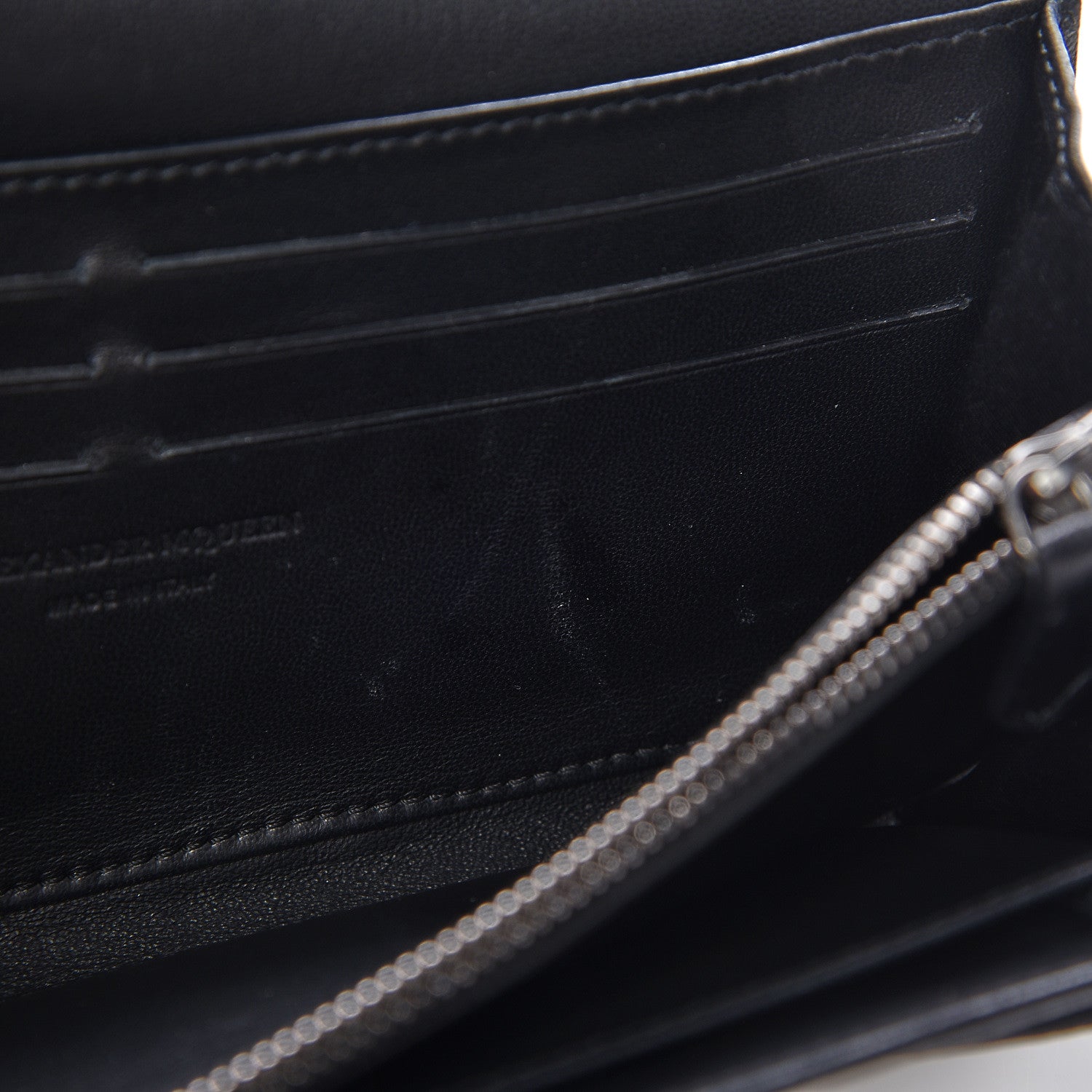 Alexander McQueen Metallic Calfskin Skull Wallet on Chain Black Pearl 9 of 12