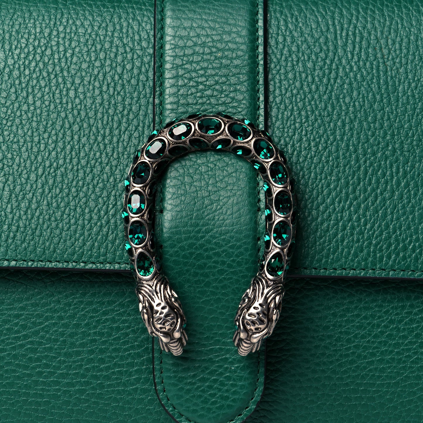 Dollar Calfskin Crystal Web Medium Dionysus Bamboo Top Handle Bag Emerald