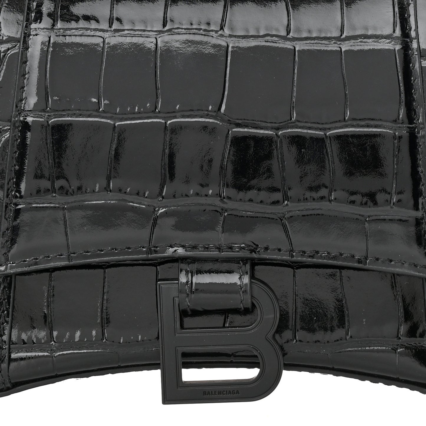 Shiny Calfskin Monochrome Crocodile Embossed Small Hourglass Evening Chain Bag Black