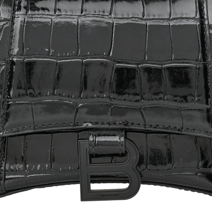 Balenciaga Shiny Calfskin Monochrome Crocodile Embossed Small Hourglass Evening Chain Bag Black 7 of 12