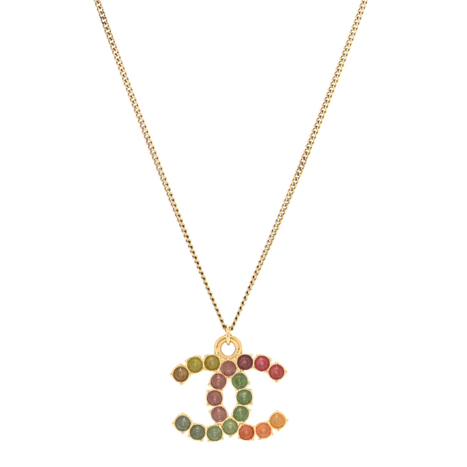 Chanel Crystal CC Necklace Gold Multicolor 1 of 5