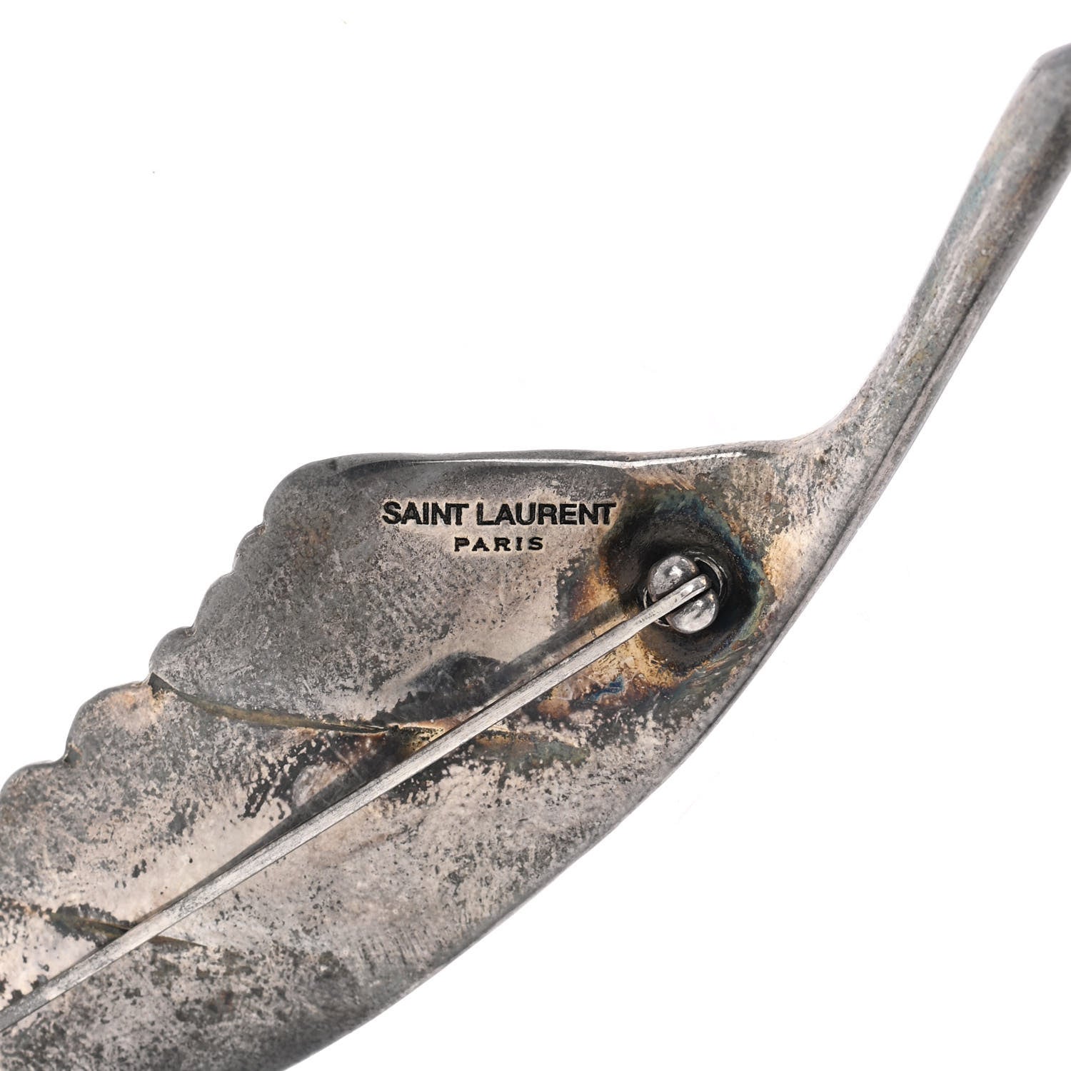 Saint Laurent Brass Leaf Brooch Silver 4 of 7