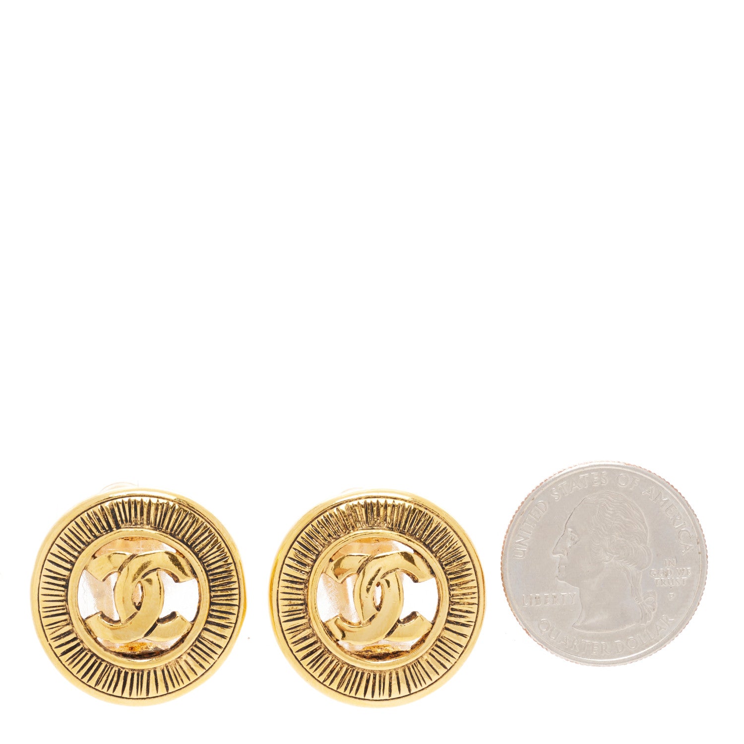 Chanel Metal Textured CC Medallion Clip On Earrings Gold 2 of 4