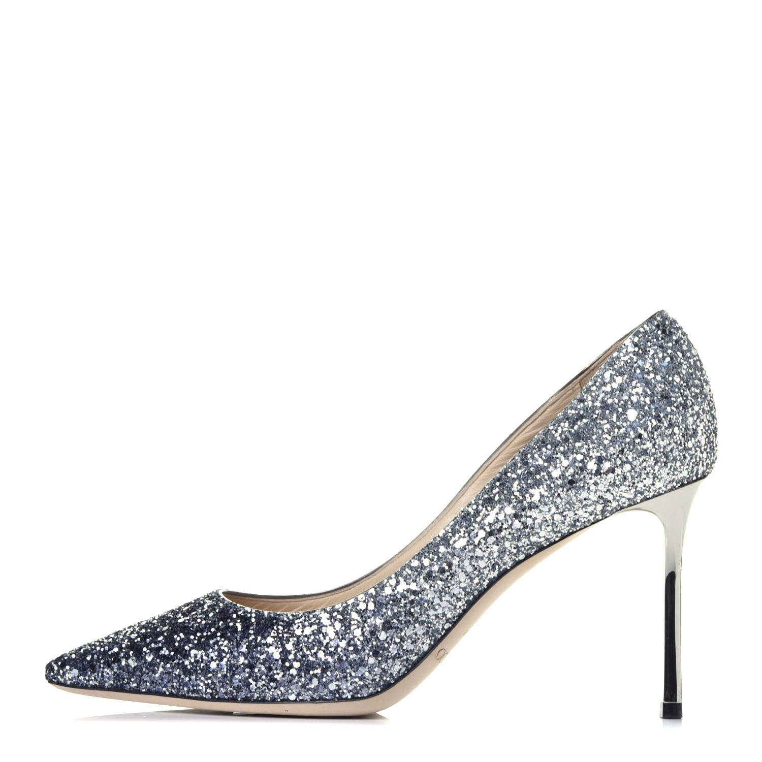 Jimmy Choo Coarse Glitter Degrade Pointy Toe Romy 100 Pumps 40 Navy Silver 1 of 7