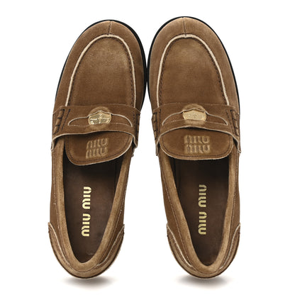 Miu Miu Suede Penny Loafers 40 Cannella 2 of 9